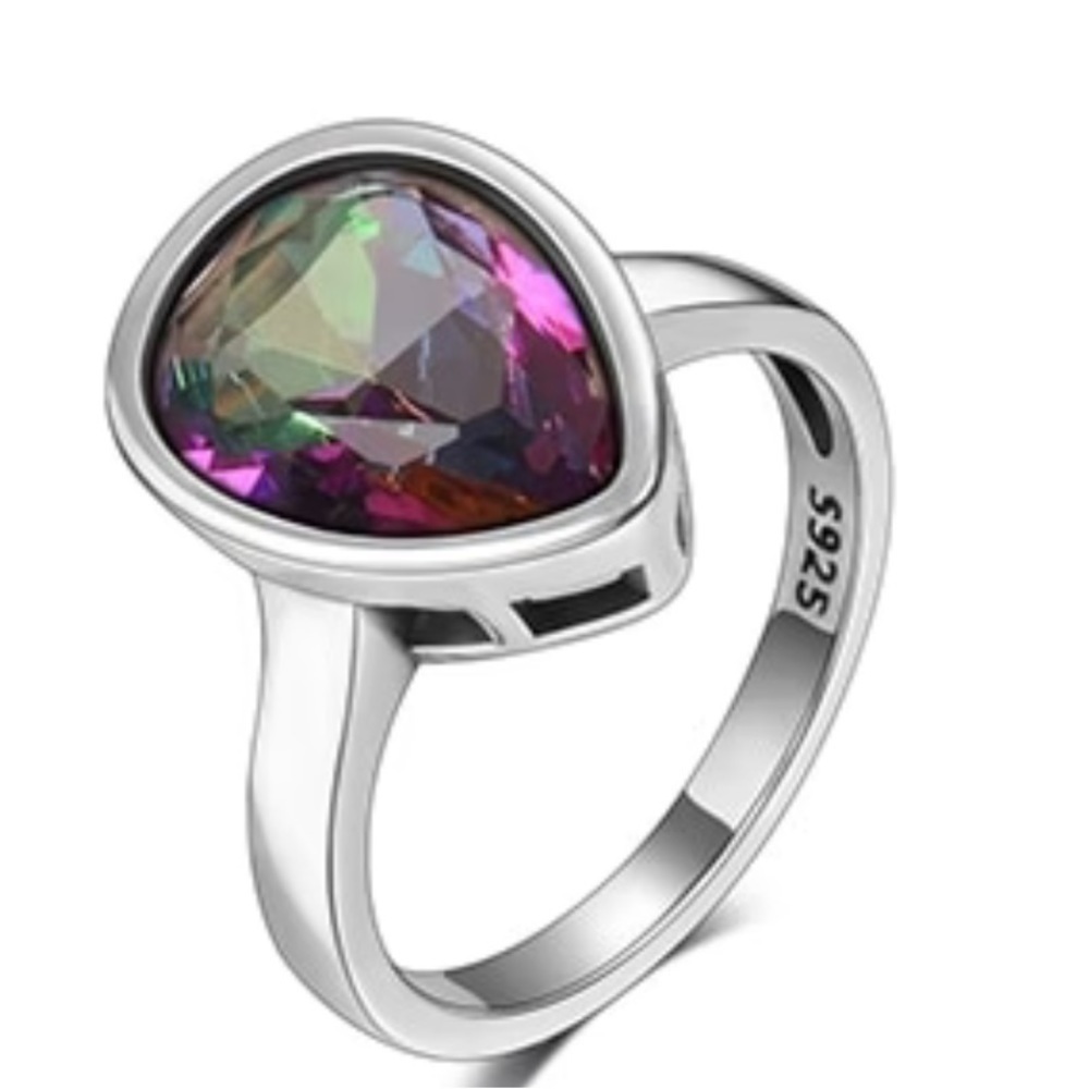 Enchanting 925 Sterling Silver And Rainbow Fire Mystic Topaz Ring Size 5.5